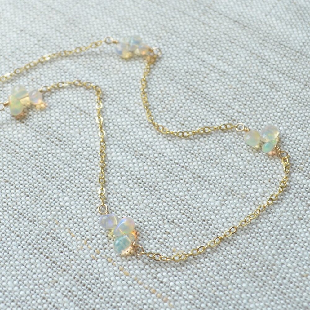 Long Opal Necklace in Gold - Handmade - Picture 7 of 10